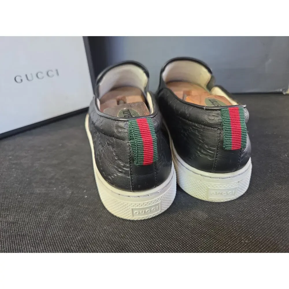 Authentic Gucci Dublin Men's Black Quilted GG Leather Slip-On Sneakers